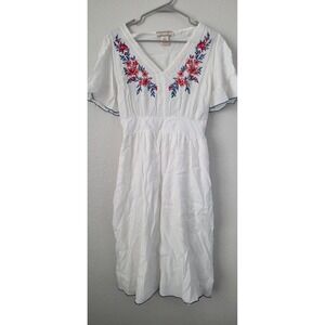 Flying Tomato Midi Dress Women's Large White Embroidered Boho Floral Cottagecore